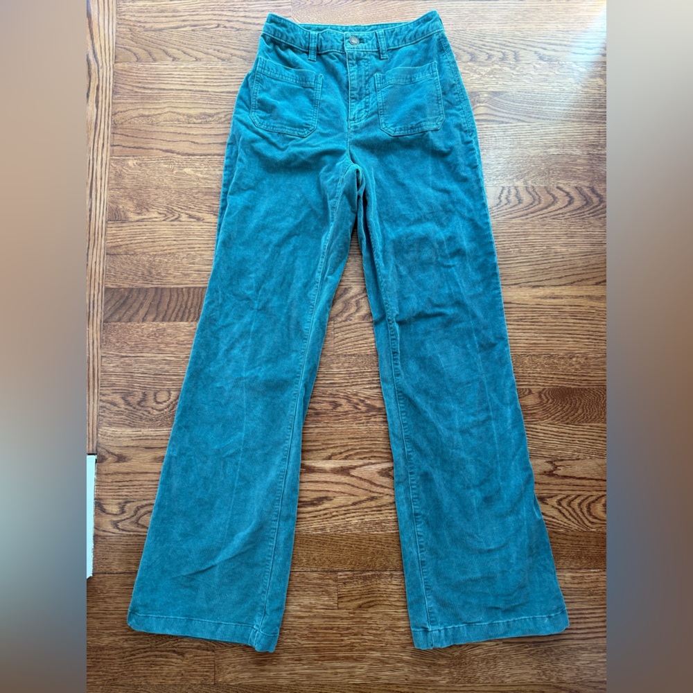 FAHERTY‎ Stretch Organic Cotton Flare Corduroy Pants Patch Pockets Green XS